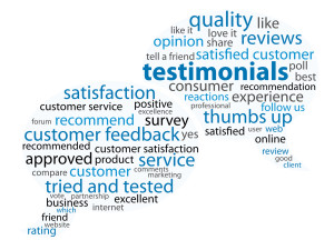 TESTIMONIALS Tag Cloud (customer satisfaction recommend)